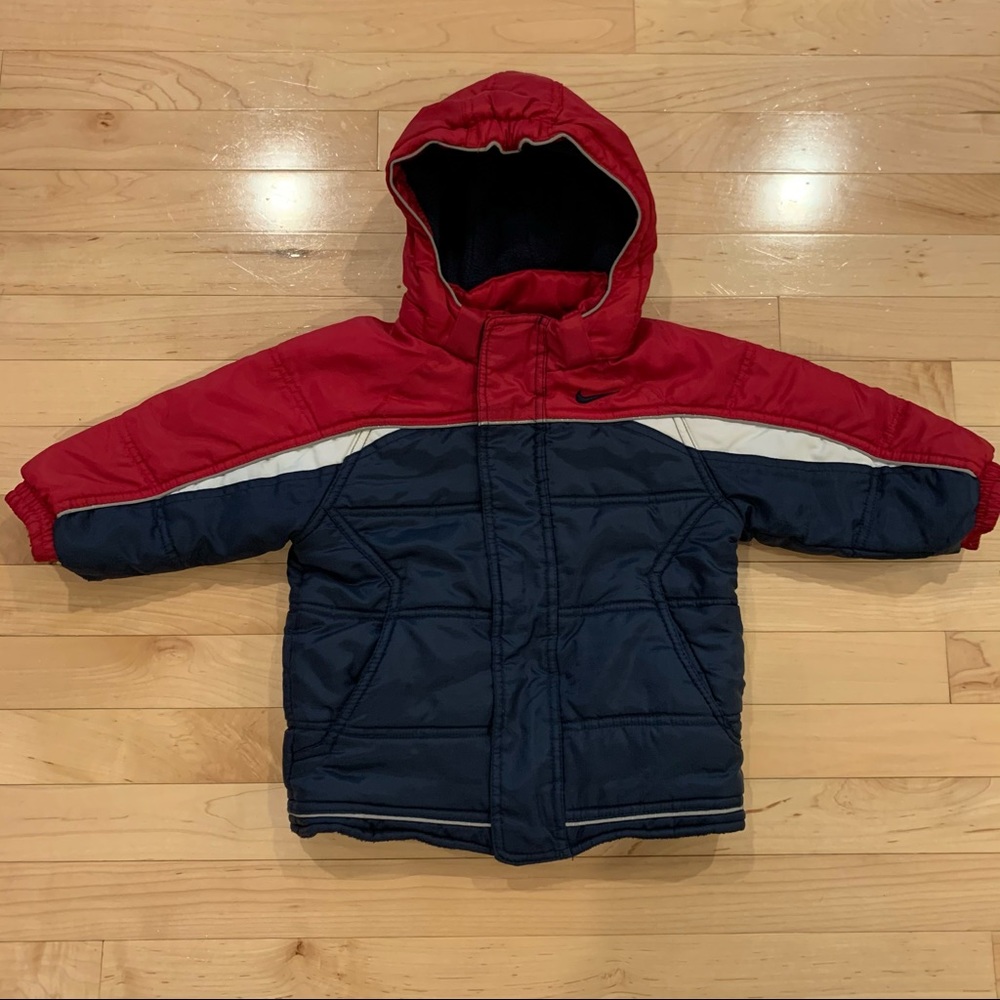 Nike baby boys size 24 months reversible winter jacket red hooded warm coat￼